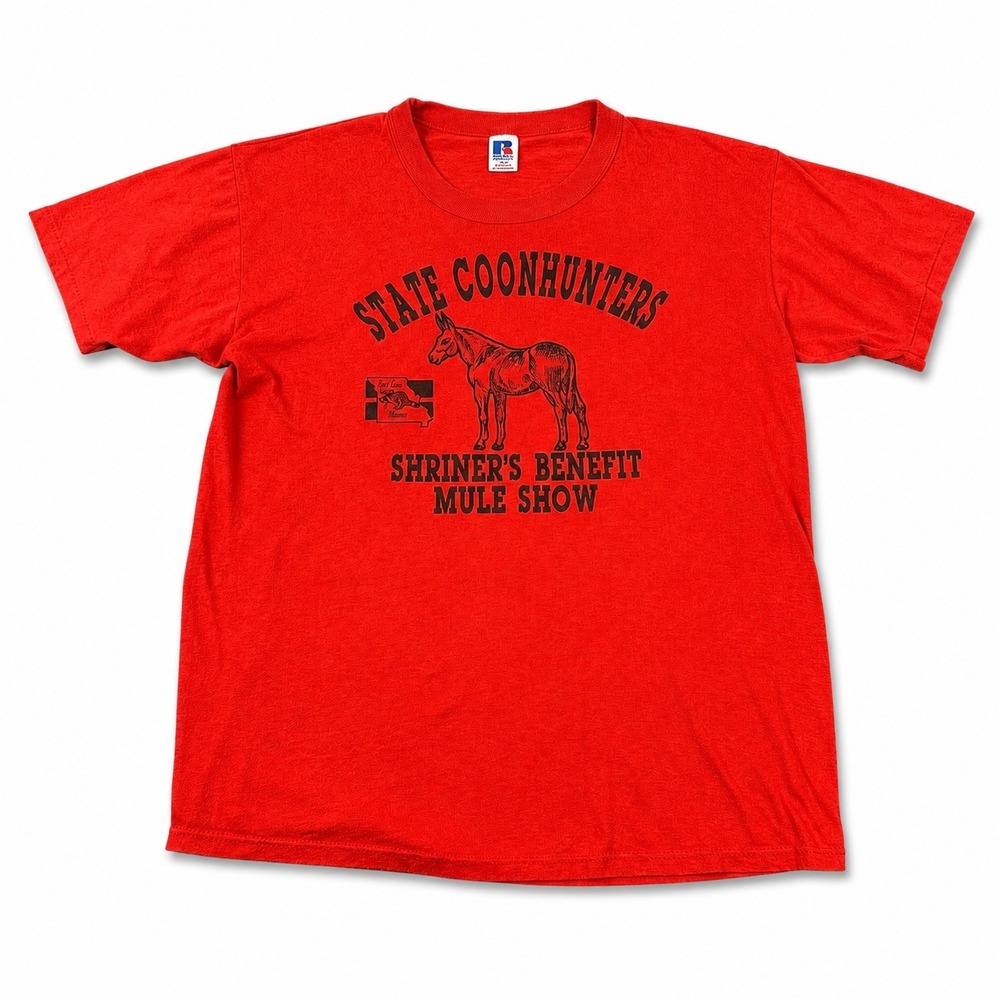 Vintage Russell Athletic T Shirt Lg State Coonhunters Shriners Benefit Mule Show